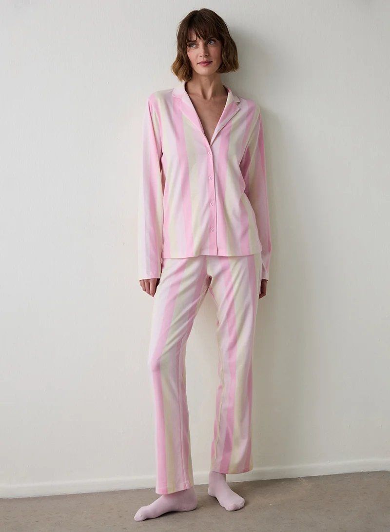 Penti Striped Shirt Collar Cotton Pajama Set